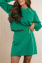 Contrast Piping Crewneck Pullover Mini Skirt Two Piece Dress